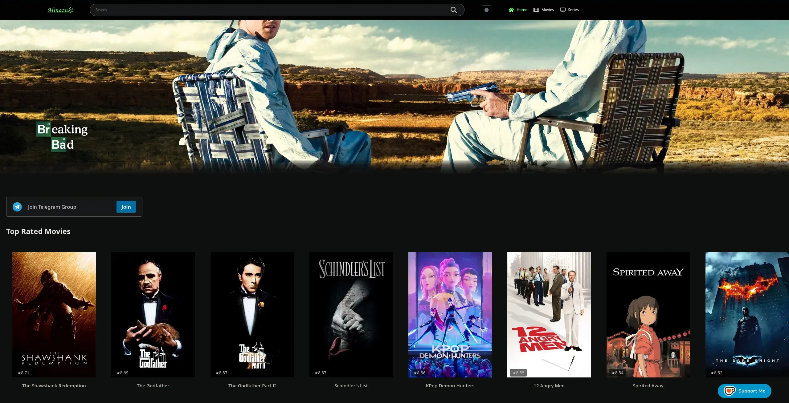 Page d'accueil du site de streaming  minazuki - adresse officielle 2025