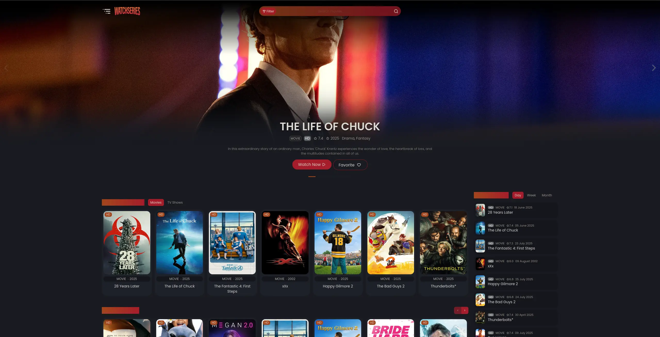 Page d'accueil du site de streaming  watchseries - adresse officielle 2025