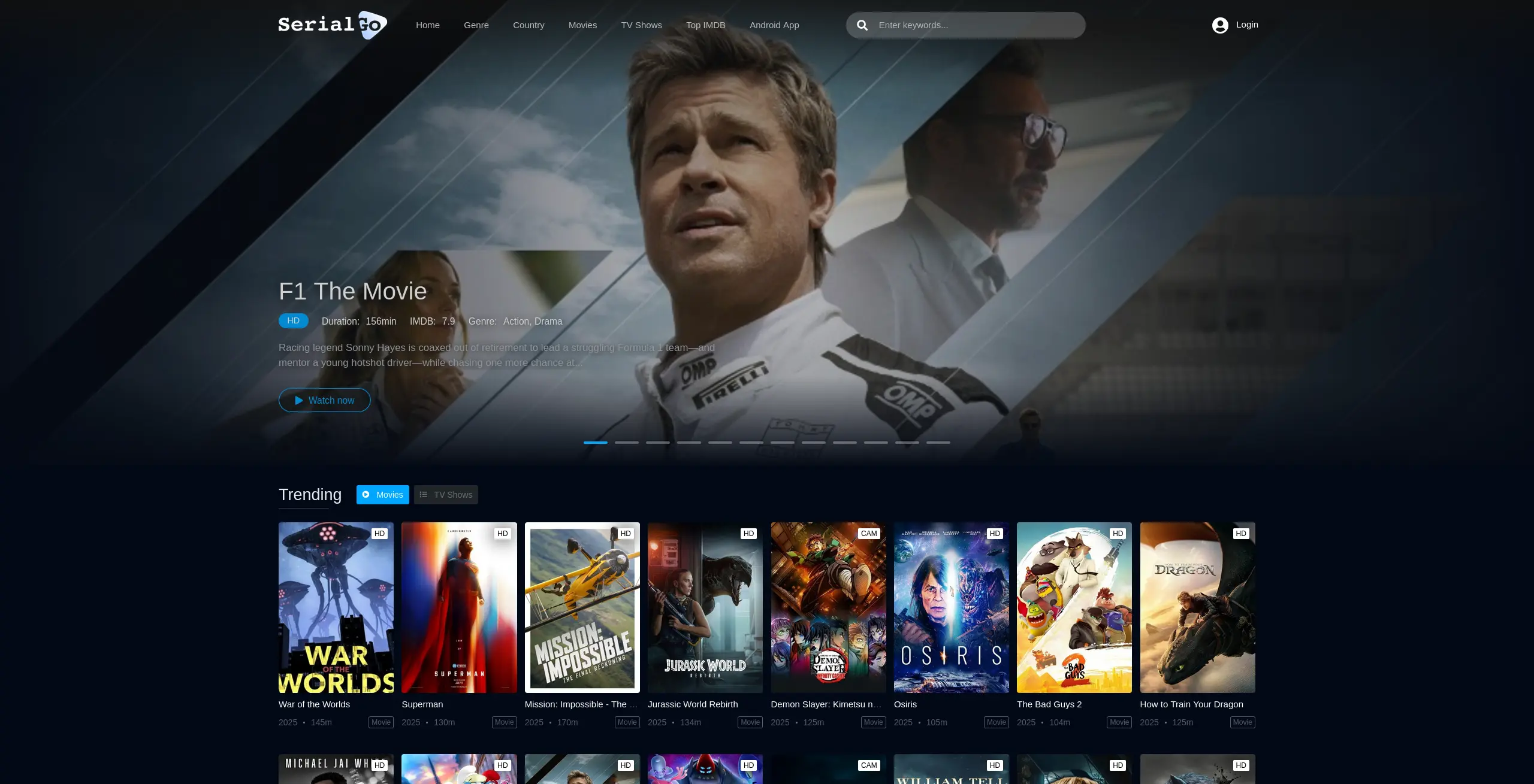 Page d'accueil du site de streaming  serialgo - adresse officielle 2025