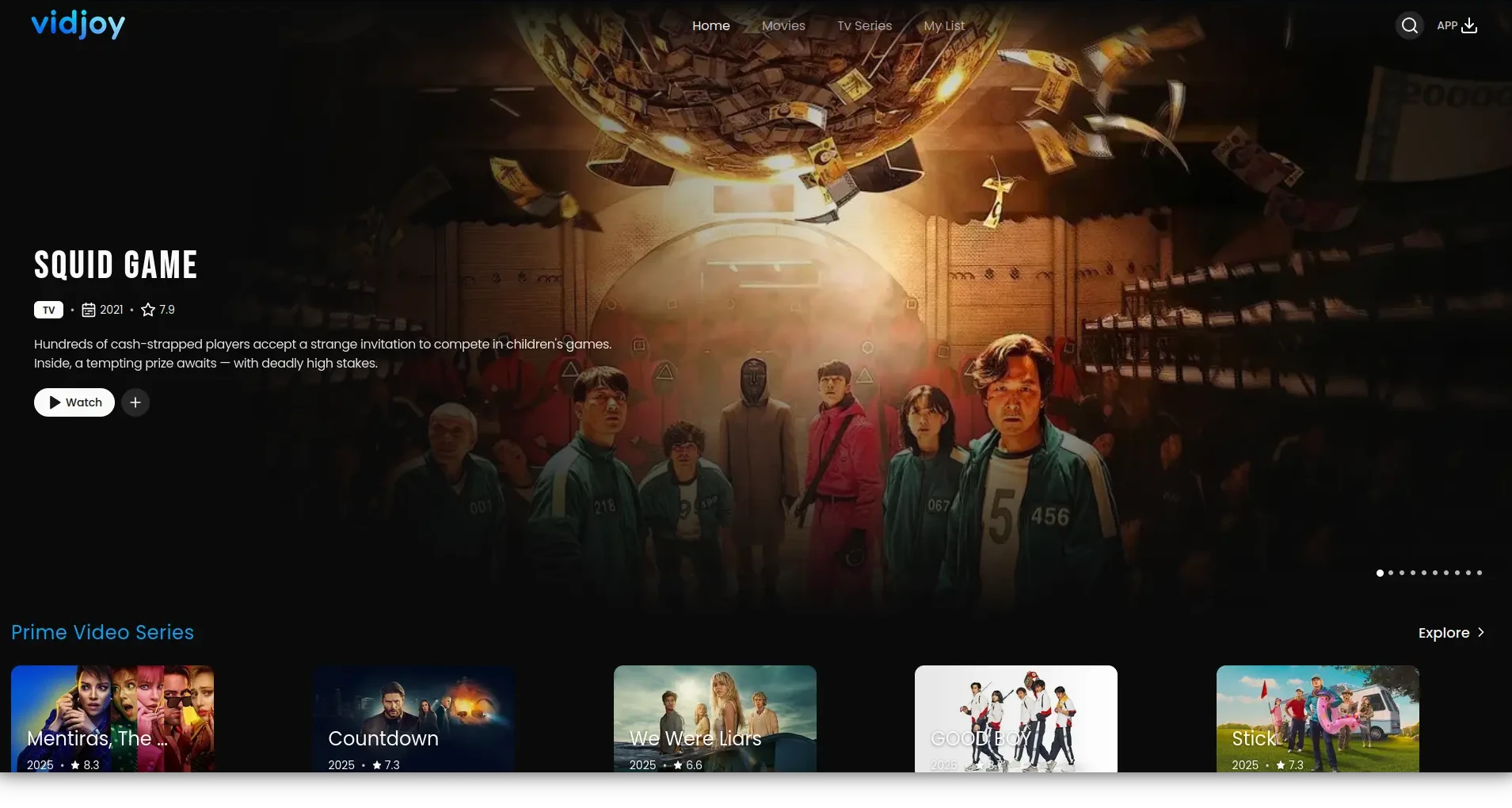 Page d'accueil du site de streaming  vidjoy - adresse officielle 2025