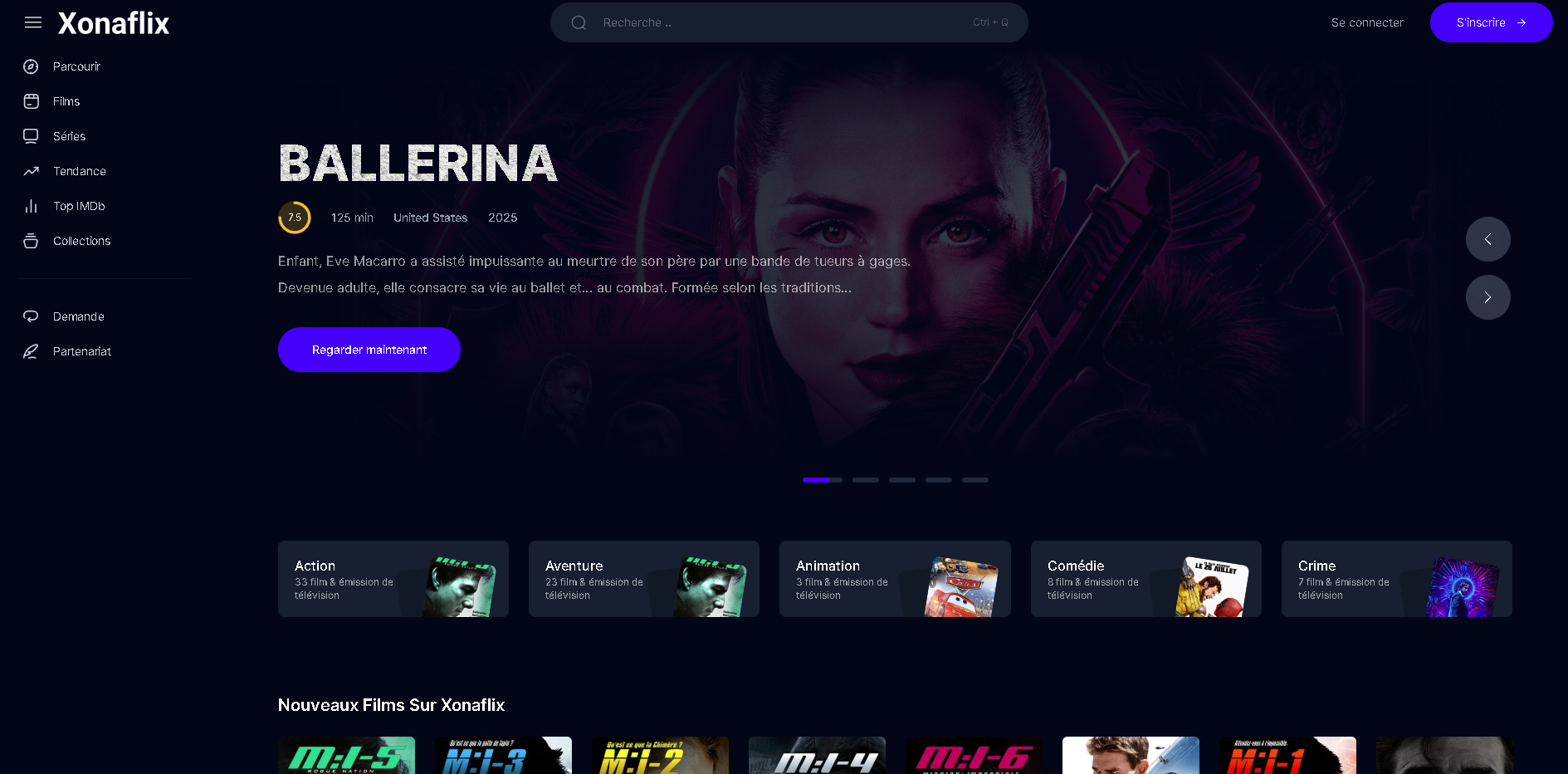 Page d'accueil du site de streaming  xonaflix - adresse officielle 2025